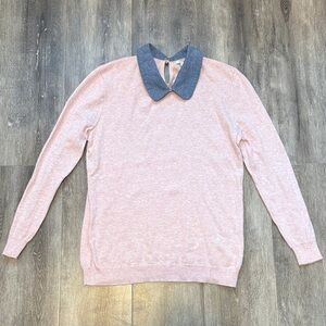 J. Crew Woman’s Pink Sweater with Blue Chambray Collar